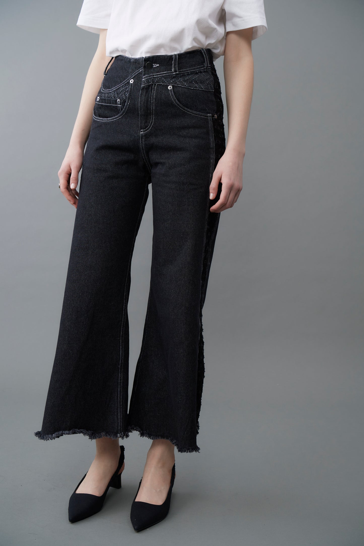 Switched Dot Wide Denim Pants