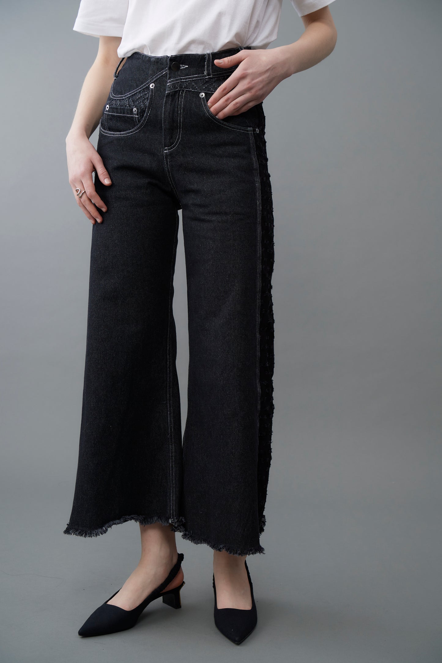 Switched Dot Wide Denim Pants