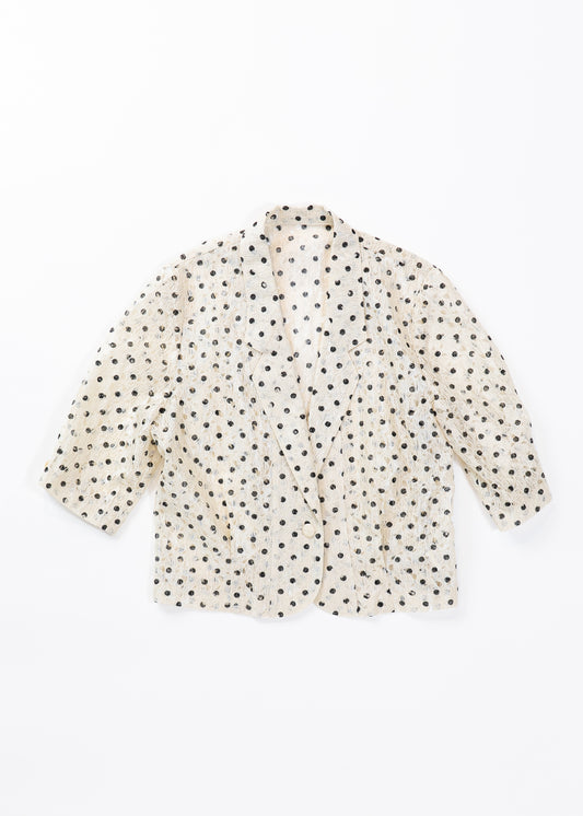 Cropped sleeves blazer with printed dots on lace