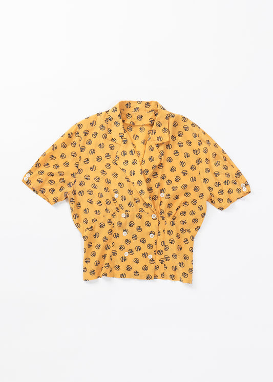 Geometric dots printed short sleeves silk blazer&geometric dots printed midi silk skirt
