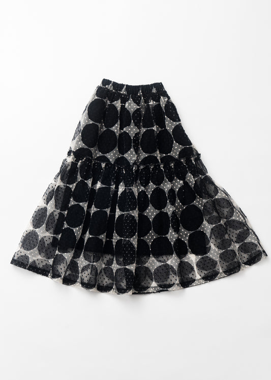 Organdy dot printed flare skirt