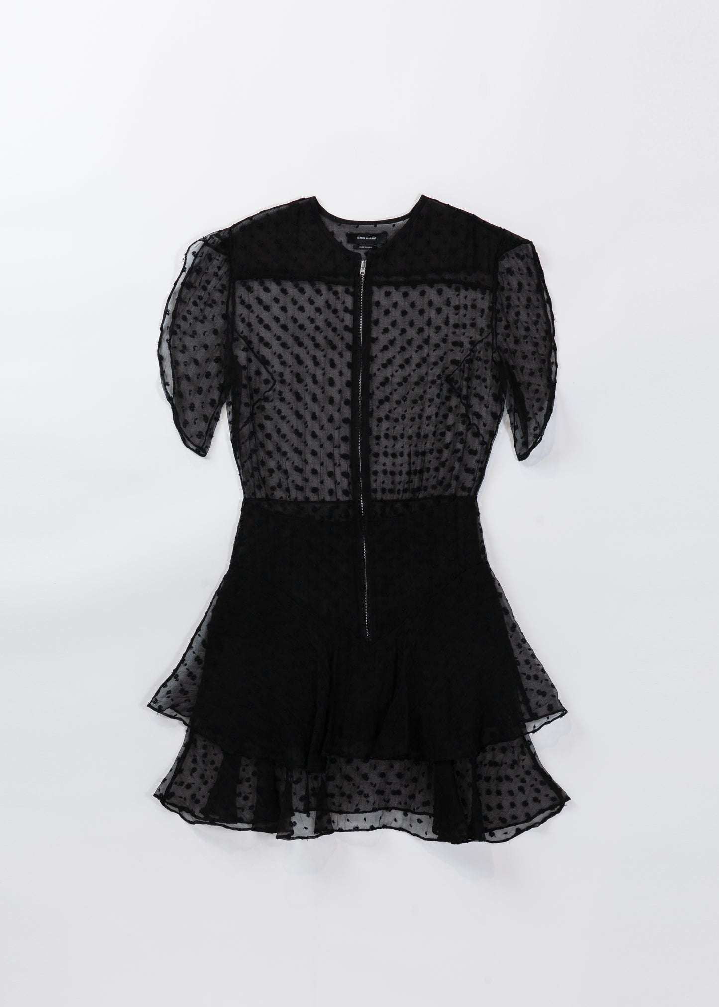 Dotted mesh dress with peplum trims