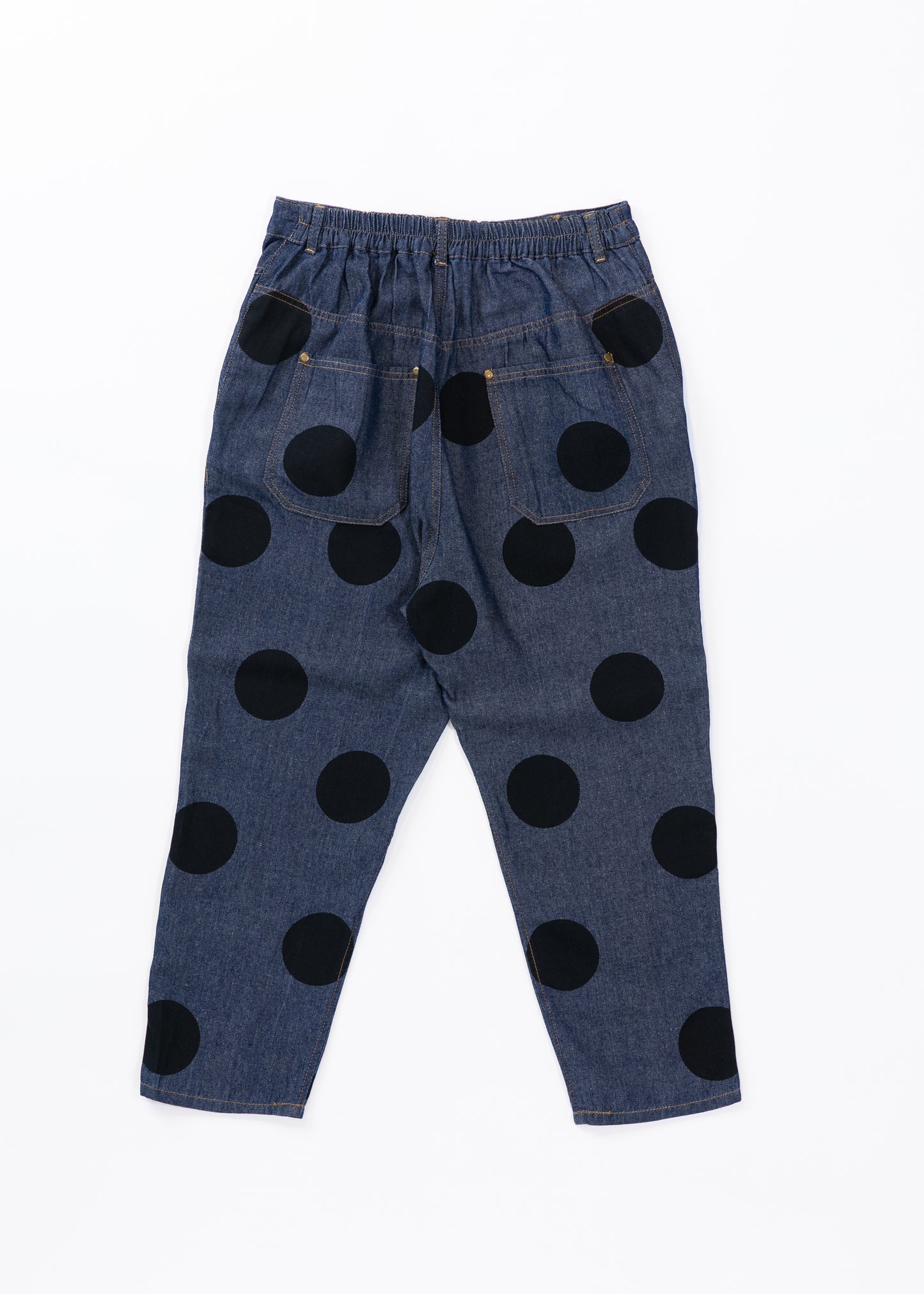 Dots printed denim tapered pants